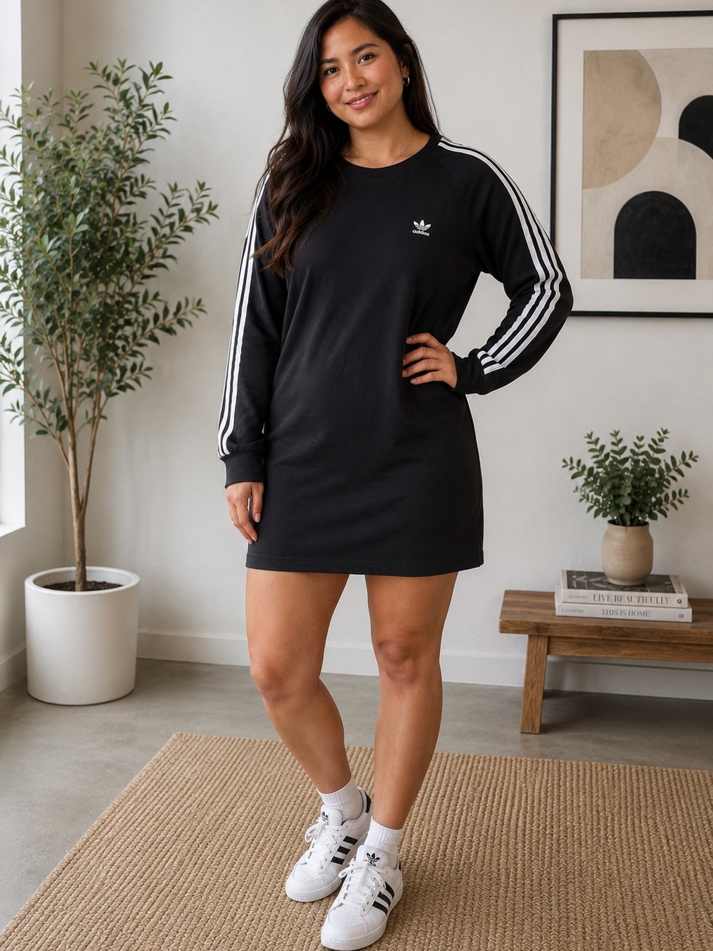 Adidas Black Three-Stripe Crewneck xl Dress